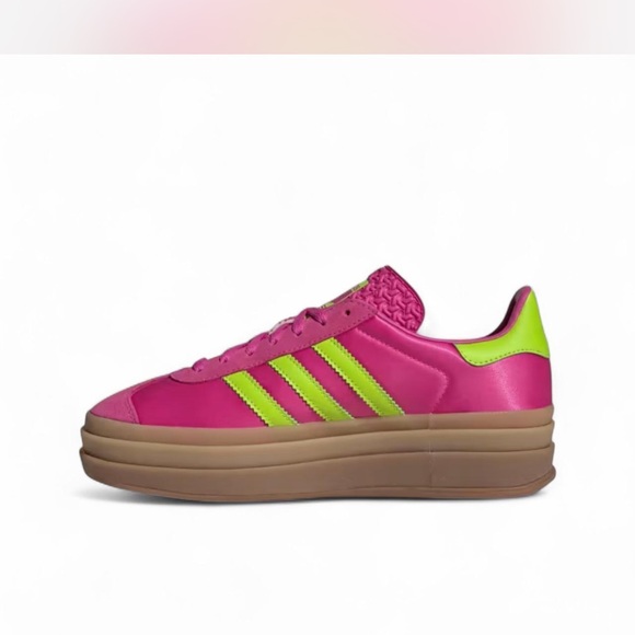 adidas Gazelle Bold satin Pink and Lime platform Sneakers sz 7 - Picture 5 of 7